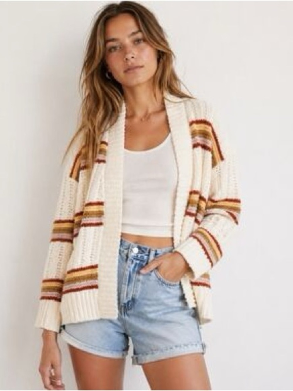 Madewell Striped Diaz Open Cardigan - Ivory Multi Rainbow